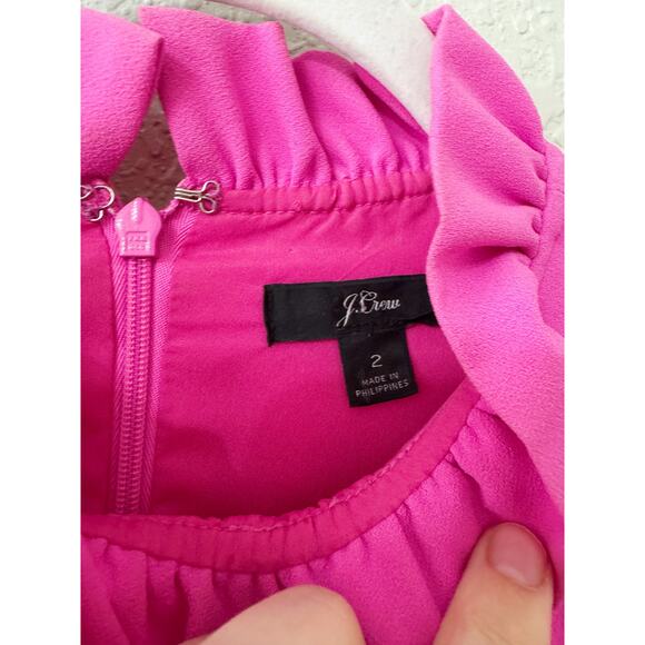 J.Crew Ruffle Mock Neck Bell Sleeve Sheath Dress Bright Fuchsia Size 2 - Picture 7 of 7